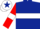 Dark blue, white hoop, red sleeves, white armlets, white cap, dark blue star