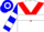 White, red triangular panel, blue and white hoop