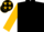 Black, gold 'gj' with stars, black stars on gold sleeves