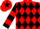 Red & black diamonds, black & red hooped sleeves, red cap, black star