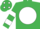 Emerald green, white disc, hooped sleeves, emerald green cap, white spots