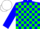 Blue, green blocks, white cap