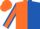orange and royal blue halved diagonally, orange sleeves, royal blue seams, orange cap