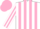 White body, pink striped, white arms, pink striped, pink cap