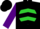 Black, black 'm' on lime green ball, black chevrons on purple sleeves