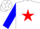 White, blue 's&s' on red star, blue sleeves
