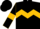 Black, gold chevron hoop, gold armlets on sleeves, black cap