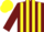 Burgundy, yellow stripes, burgundy sleeves, burgundy and yellow cap