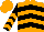 Orange, black chevrons, orange chevrons on black sleeves