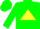 Forest green, forest green 'dg' on yellow triangle, yellow band on sleeves