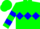 Green, blue diamond belt, blue bars on sleeves
