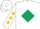 White, dark green diamond, white 'r', green and gold diamonds on slvs