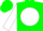 Green, white ball, black bars on white sleeves, green cap