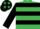 Emerald green & black hoops, black sleeves, white cap, emerald green stars