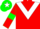 red, white chevron, green armlets on sleeves, green cap, white star
