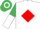 White, Red diamond, Emerald Green and White halved sleeves, Red cap, Emerald Green hoop
