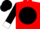 Red, white emblem on black ball, white cuffs on black sleeves, black cap