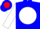 Blue, red 'hhh'on white ball, red bands on white sleeves
