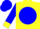 Yellow, yellow 'm' on blue ball, yellow cuffs on blue sleeves, blue cap
