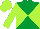 Emerald and lime green quartered diagonally, lime green sleeves and cap