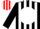 Black, red 'jrt' on white ball, red and white stripes on black sleeves