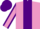 Mauve body, purple stripe, mauve arms, purple seams, purple cap