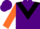 Purple, black triangular panel, black and orange thirds on sleeves