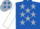 Royal blue, silver stars, white sleeves, silver cap, royal blue stars