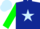 dark blue, light blue star, green sleeves, light blue cap