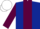 Dark blue, maroon stripe, dark sleeves, white cap
