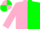 Neon pink and neon green halved vertically, neon pink sleeves, quartered cap