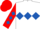 White, royal blue triple diamond, red sleeves, royal blue diamonds, red cap