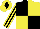 Black and yellow quartered, striped sleeves, yellow cap, black diamond
