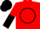 Red, black circle, red and black halved sleeves, black cap
