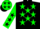Black, green stars, green sleeves, black stars, green cap, black stars and peak