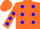 Dayglo orange, blue spots