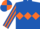 Royal blue, orange triple diamond, striped sleeves, quartered cap