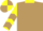 light brown, yellow collar, yellow sleeves, light brown chevrons, yellow and light brown quartered cap