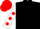 Black, white sleeves, red dots, red cap