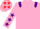 Pink, purple epaulettes, purple stars on sleeves, pink cap, red stars