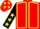 Red, yellow seams, black sleeves, yellow stars, red cap, yellow stars
