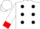 White, black dots, red collar@ cuffs