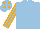 Light Blue, Orange striped sleeves, Light Blue cap, Orange spots