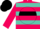 Hot pink, turquoise hoops, pink and turquoise cm on black ball, black cap