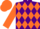 Purple and orange diamonds, orange sleeves and cap