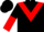 Black, brick red triangular panel, black and red halved sleeves, black cap
