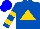 Royal blue, gold triangle, two gold hoops on sleeves, blue cap