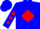 Blue 'jgs' on red diamond, red diamonds on sleeves