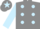 Grey, light blue spots, sleeves and star on cap