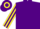 Purple, yellow & purple striped sleeves, purple & yellow hooped cap